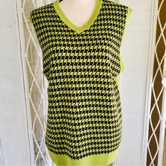FINK Sweater Vest Houndstooth Lime Green Vintage Y2K 90 URBAN OUTFITTERS size XL - Picture 14 of 15